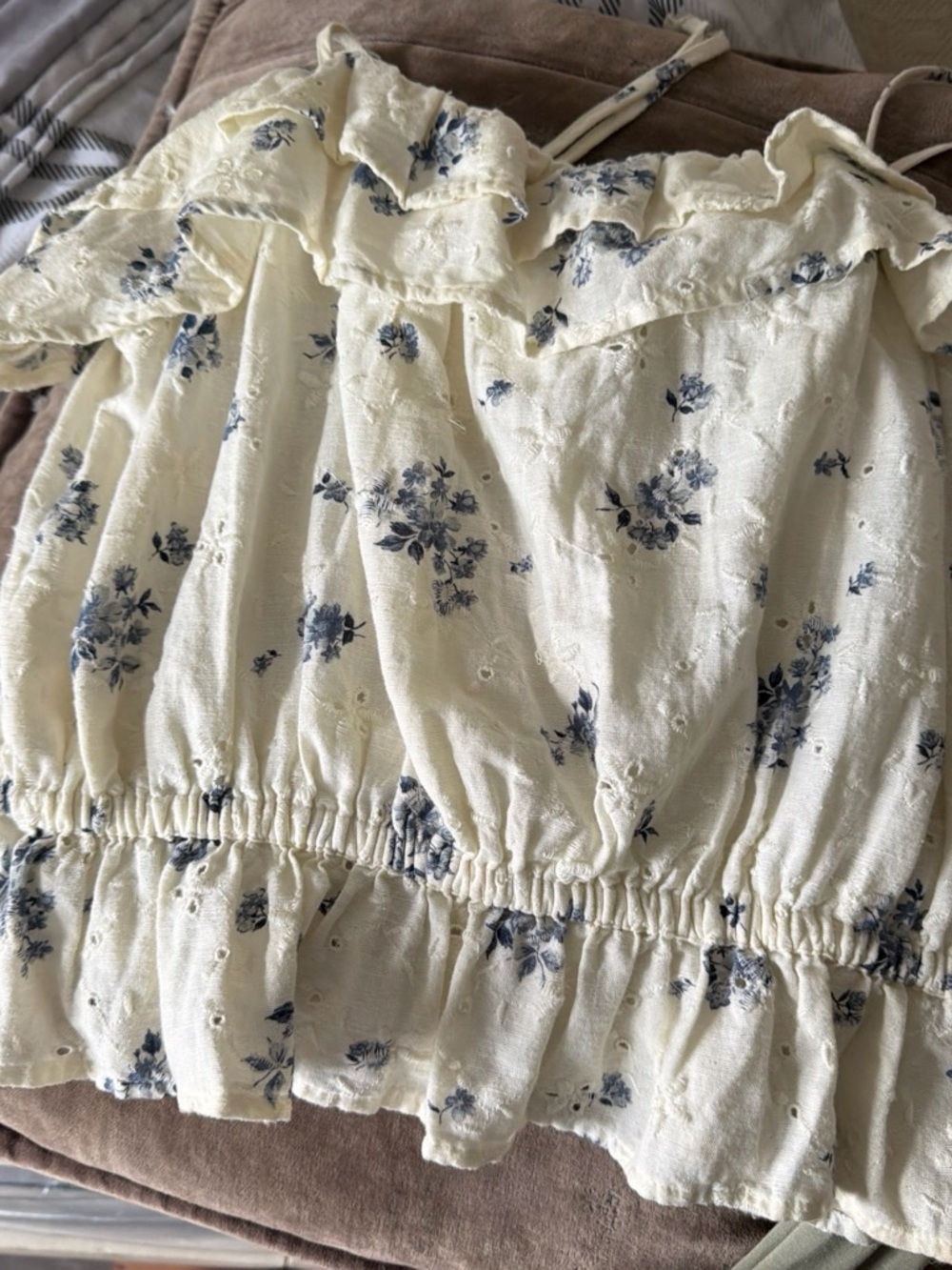 American Eagle Outfitters Cream Camisole with Blue Floral Print